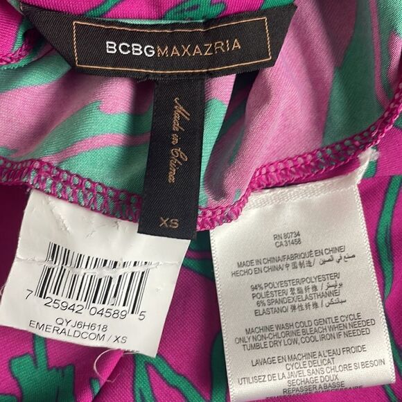 BCBG Hot Pink & Kelly Green Faux Knotted Front Dress sz XS - Picture 2 of 6